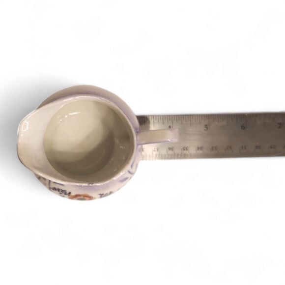 Creamer Pitcher Jug Ceramic with Hand-Painted Flowers and Iridescent Glaze 2.25" - Picture 6 of 8